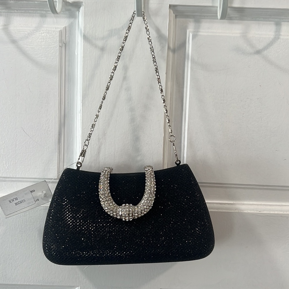 NWT Stunning sparkly black clutch with additional shoulder strap,